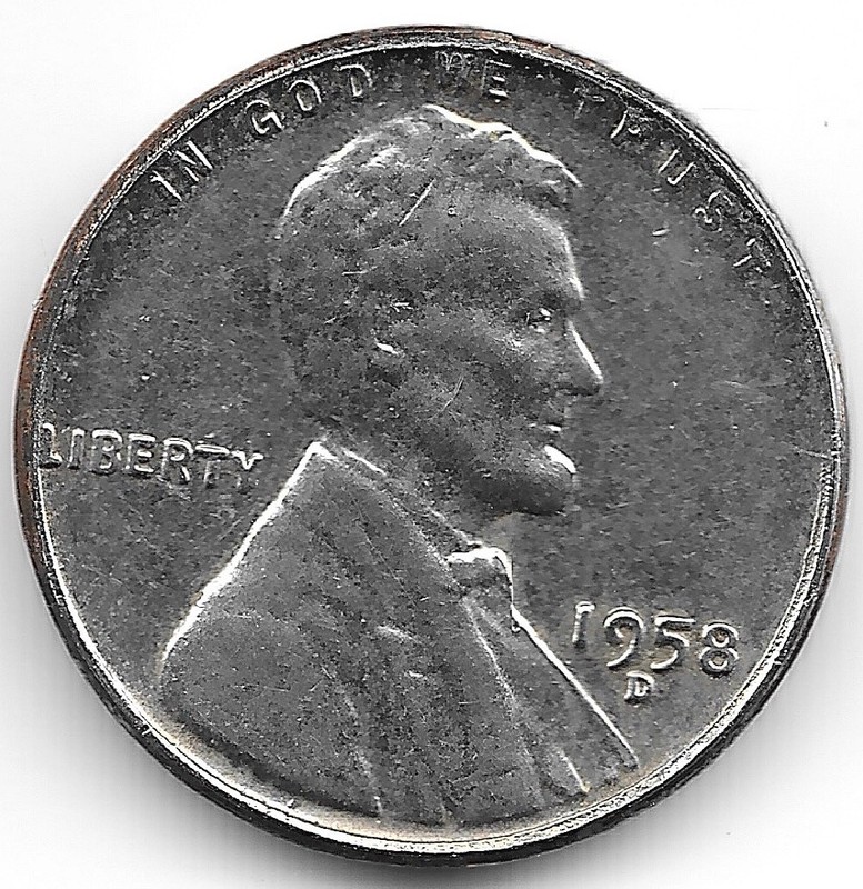 1958 D Lincoln Wheat Penny Collectible Coin Silver Coloring