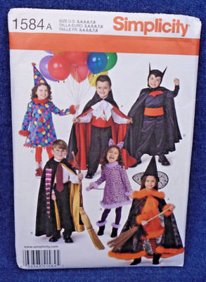 Simplicity Costume Pattern 1584 Kids Batman Wizard Witch Vampire Cat 3-8 New