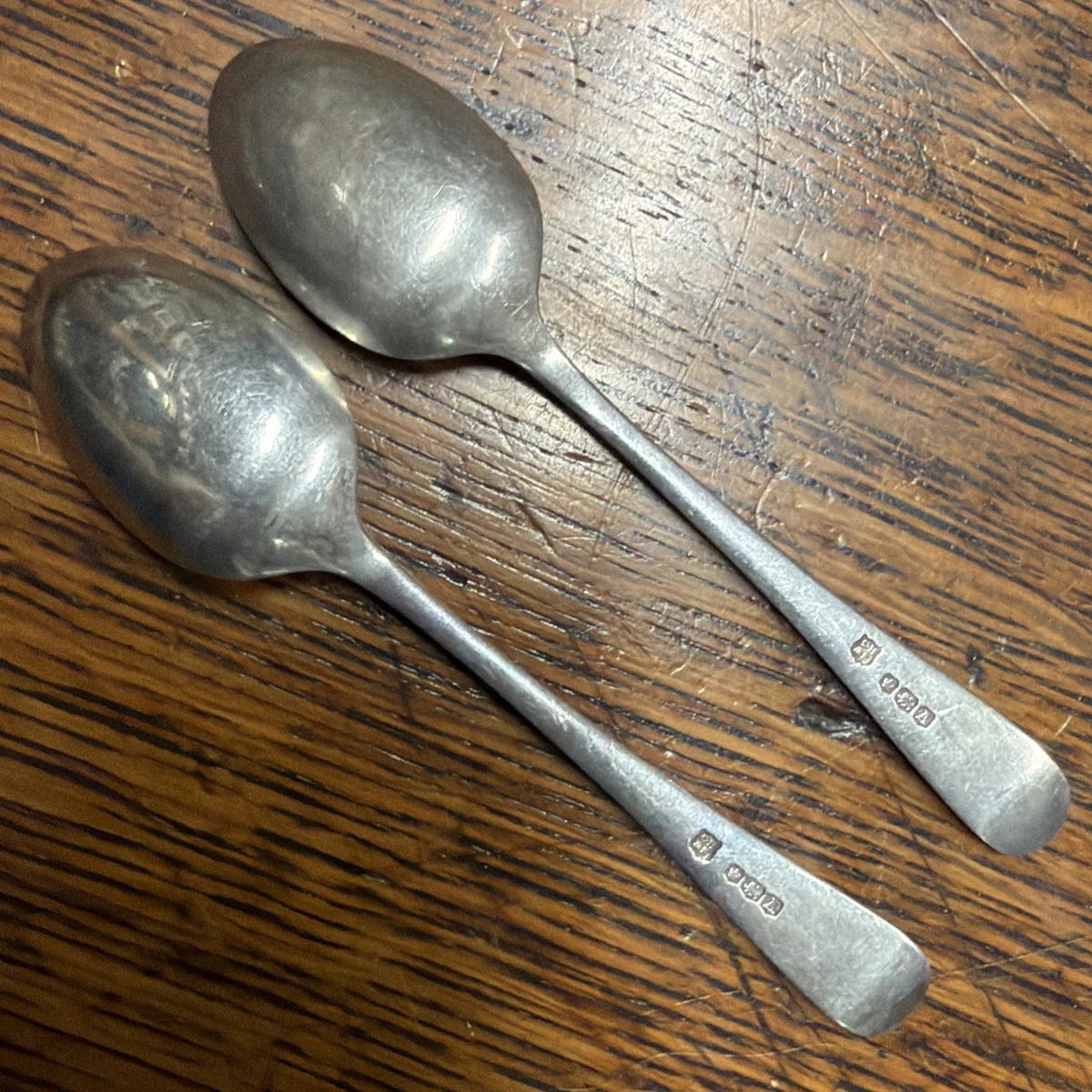 Pair Sterling Silver Hanoverian Shell Coffee Spoons Sheffield 1943 CB&S 102mm