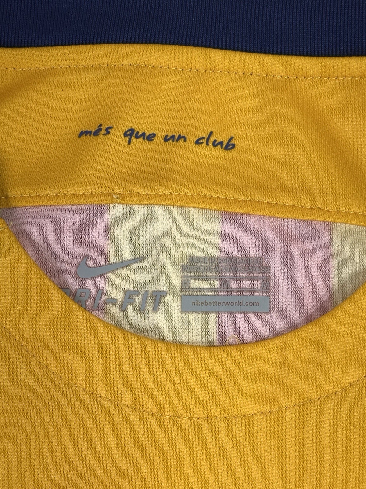 Nike FC Barcelona Messi 10 Long Sleeve Away Jersey Yellow Mens M Authentic thumbnail 3