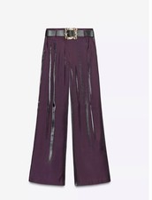 ZARA PANTALONE RASO GAMBA LARGA CON CINTURA - MELANZANA - TAGLIA M - 1478/278
