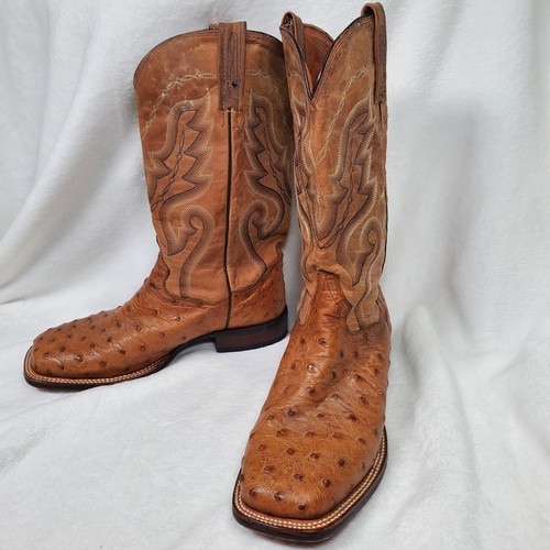 Dan Post Stiefel Herren Strauß Eckige Zehenpartie Stiefel Halbhoch Größe 9 EW Hellbraun Bestickt