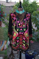 $285~ROJA L RARE SOLD OUT Western Festival Peacock Embroidered Tunic Top Blouse