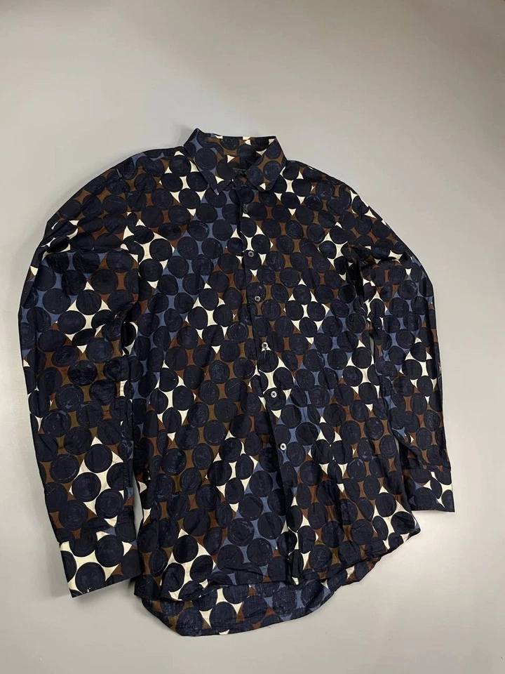 Camisa de Vestir Prada Vintage Multicolor Luna Algodón Hecha en Italia Hombres Talla 42 Foto 2 de 4