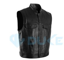 Men's Motorcycle Real Leather Vest Bikers Club Vest Concealed Carry