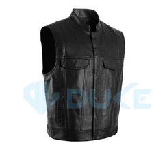 Men's Motorcycle Real Leather Vest Bikers Club Vest Concealed Carry