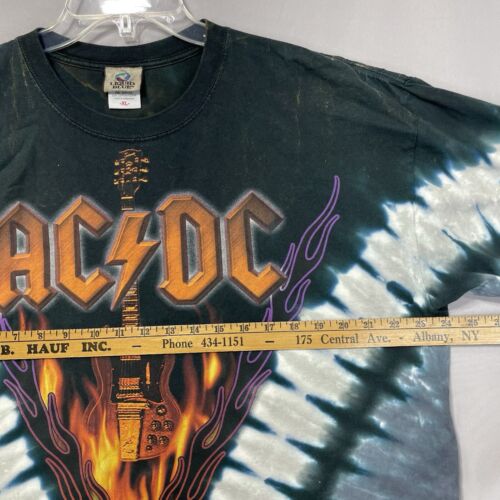 VTG AC/DC Hell's Bells T Shirt XL Liquid Blue Double Sided Rock ACDC Tie Dye Tee - Picture 11 of 14