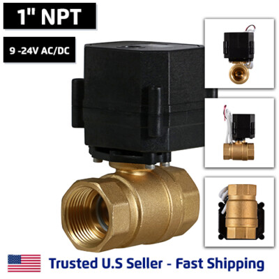 1'' 9-24V AC/DC Motorized Electric Ball Valve 9 12 to 24 Volt Slow Close 2 Wire