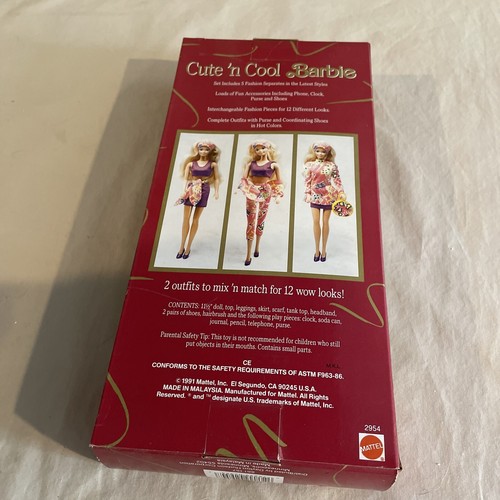 Vintage 1991 Cute 'n Cool Barbie bambola #2954-0910 scatola marrone Dayton Hudson Co Mattel - Foto 6 di 6