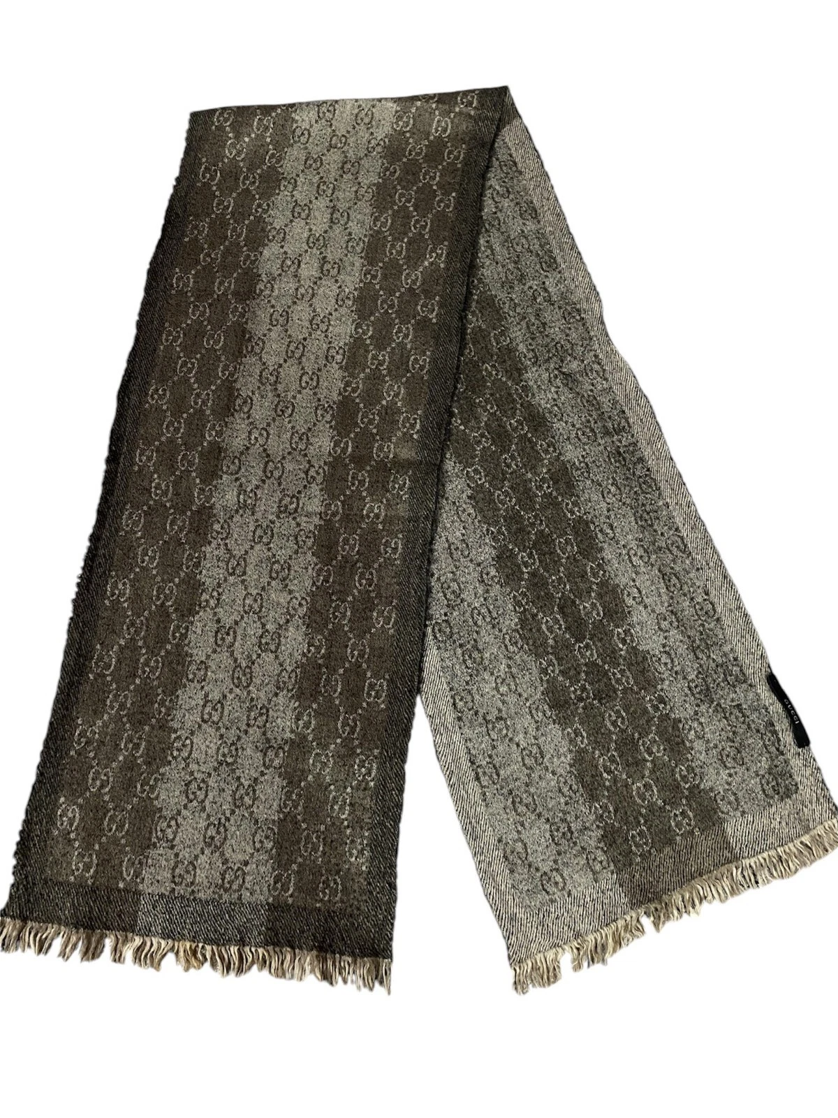 écharpe jacuée en laine marron logo gucci gg