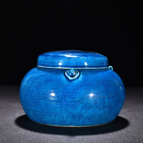 6,7" China alte Dynastie Porzellan Hongzhi Marke blaue Glasur Phönix Drei Ohren Topf - Bild 5 von 9