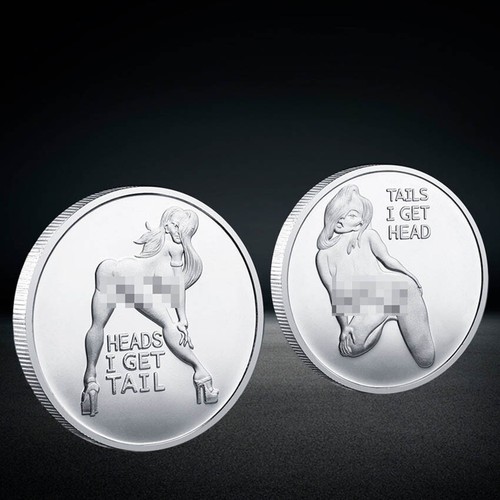 Challenge Coin Commemorative Tails I Get Head Silver Sexy Lady Heads I Get Tail - Picture 8 of 8
