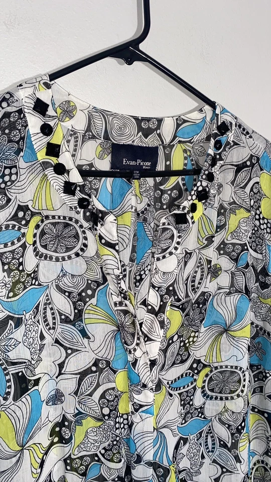 Evan-Picone Mujer Talla Grande 22W Azul Blanco Estampado Floral Cuello en V Manga 3/4 Foto 2 de 4