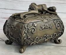 Vintage French Carved Jewelry Casket Box Gilt Bronze Mid Century Hot Cast Gift