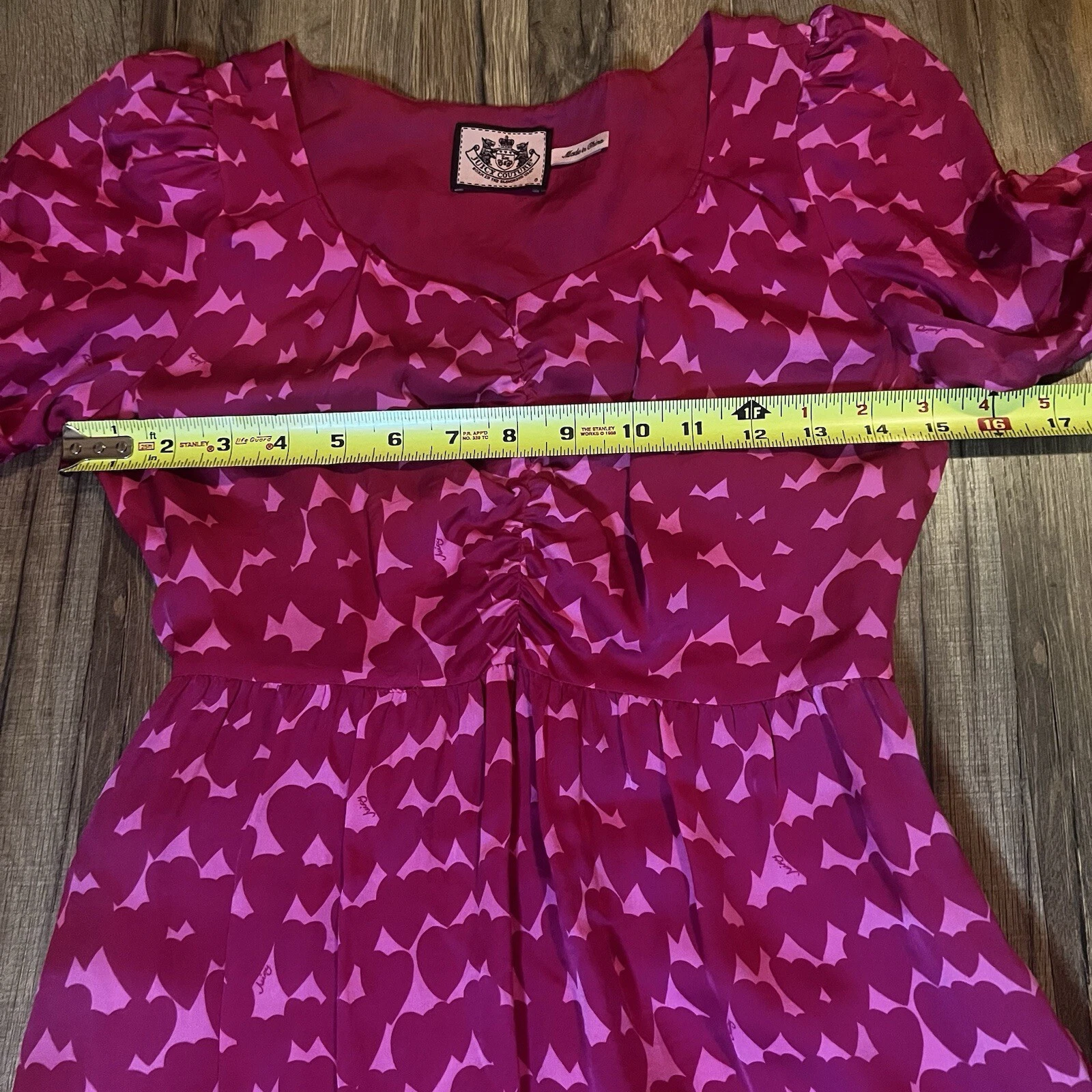 Juicy Couture Seta Donna Cuori Rosso Rosa San Valentino Scollo V Increspato Tg 0 Coquette