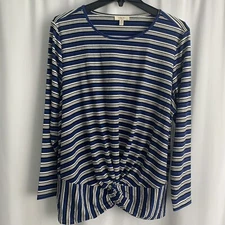 Como Blu Womens Blue Striped Blouse Multiple Sizes