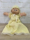 VTG Coleco 1982 Cabbage Patch Preemie Baby Doll Green Eyes Yellow Gown & Bonnet