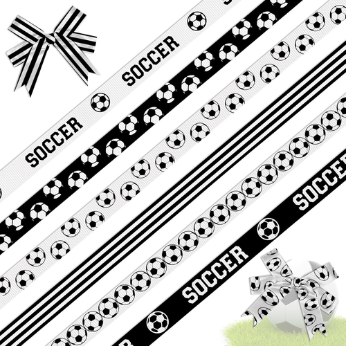 6 Rolls 18 Yards Soccer Ribbons, 3/8" Black White Stripe Grosgrain Ribbons Sport - Picture 9 of 12