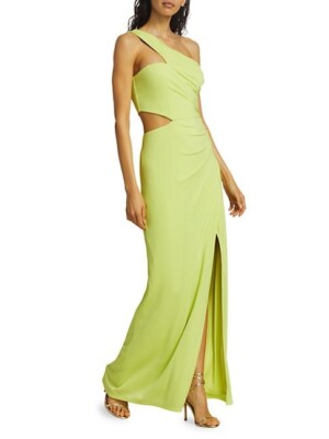bcbg green cutout dress BCBG Size 12 Green Silk Mixed Fabrics Halter Mid Calf Dress – Sui Generis  Designer Consignment main image 1