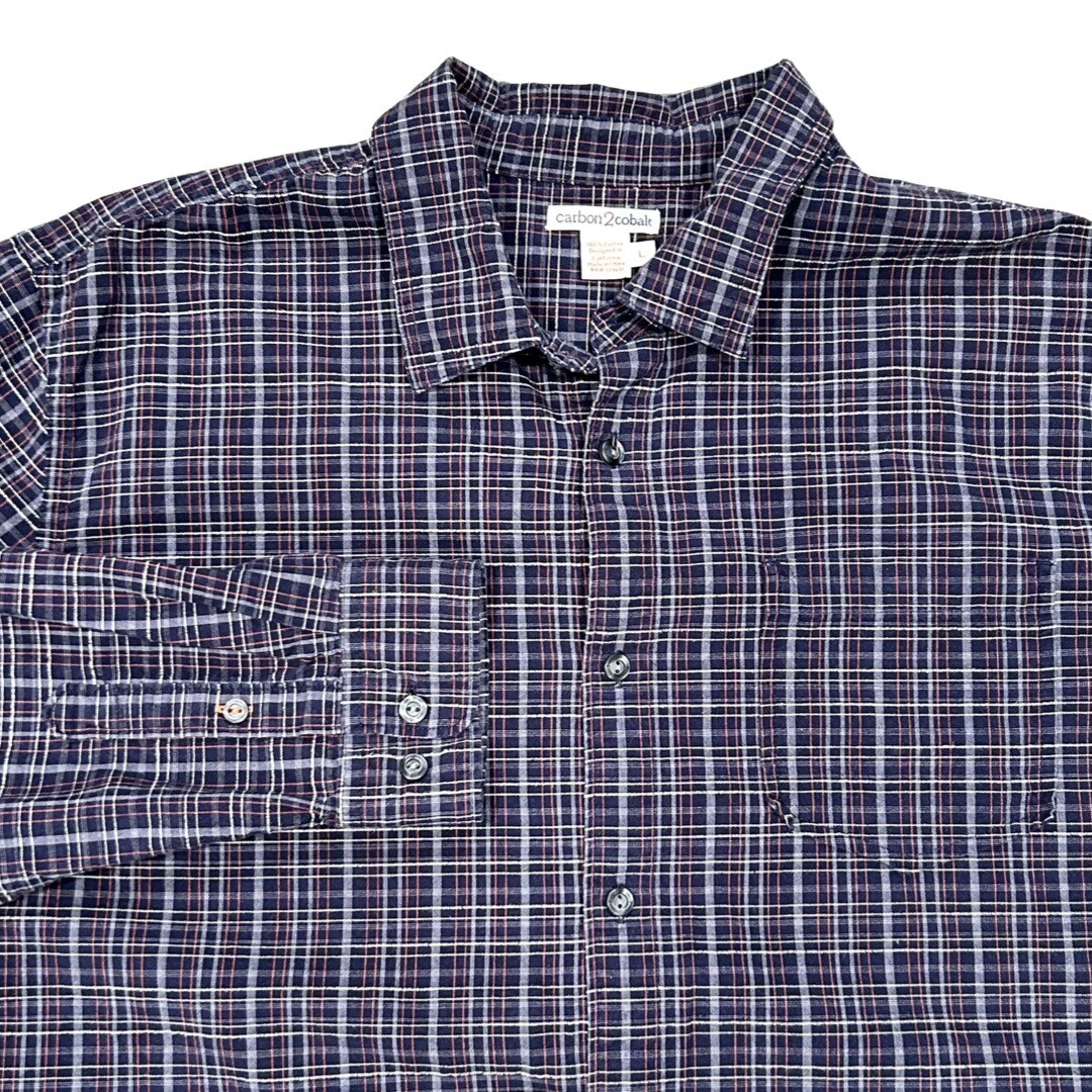 Carbon 2 Cobalt Men's Large Red Green Blue Plaid Long Sleeve Button Front Shirt
