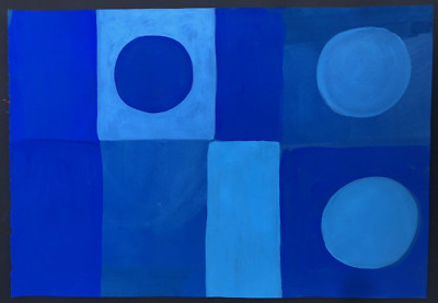 Patrick Heron Original Gemälde Abstrakt Blau Minimalismus Schwedisches Design A28