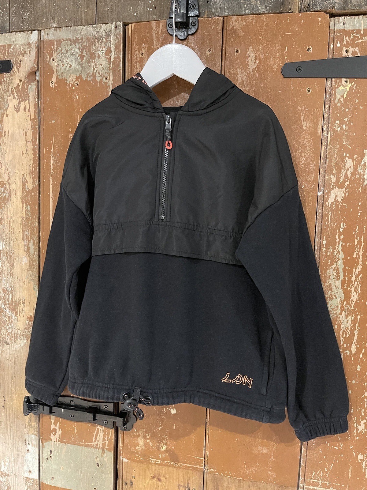 Losan Jacket Hooded Black Cotton Mix Kids Boys Size 12 Year Logo Pockets 1/4 Zip image 3