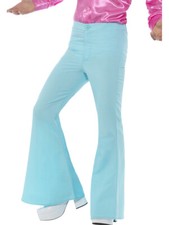 Men's 70s Groovy Disco Fever Flared Blue Pants Costume X-Large 46-48