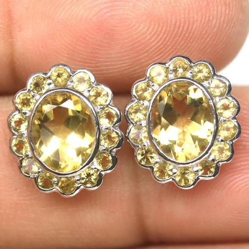 Piedra Preciosa Citrino Amarillo Pendientes 925 Plata Bañado en Oro Blanco