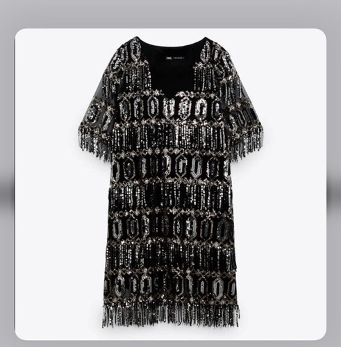 NWT ZARA BLACK SEQUIN DRESS WITH FRINGE 9628/697 - Picture 12 of 12