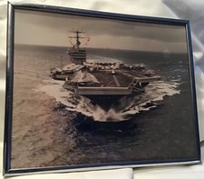 Vintage 8" x 10" Metal Framed Photograph USS Theodore Roosevelt CVN-71 Preowned