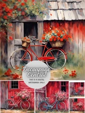Red Bicycle Flowers | A4 8.3" x 11.7" Rice Paper for Decoupage