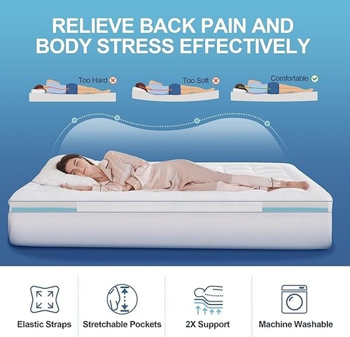 King Memory Foam Mattress Topper, 4 Inch Dual Layer Mattress Pad with Pillow Top - Picture 3 of 5