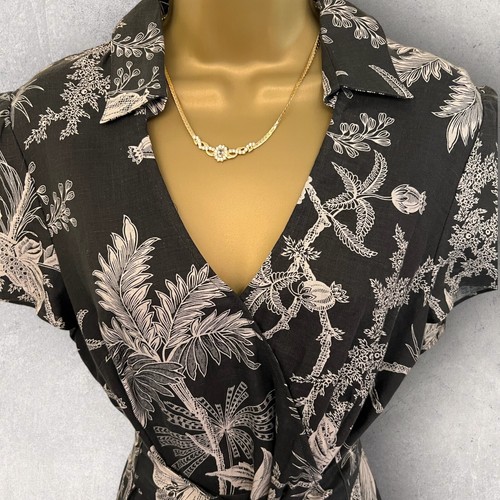 Vestido East Para Mujer Gris Floral Lino Cinturón Manga Gorra Ajuste y Acampanado Reino Unido 12 - Imagen 2 de 5