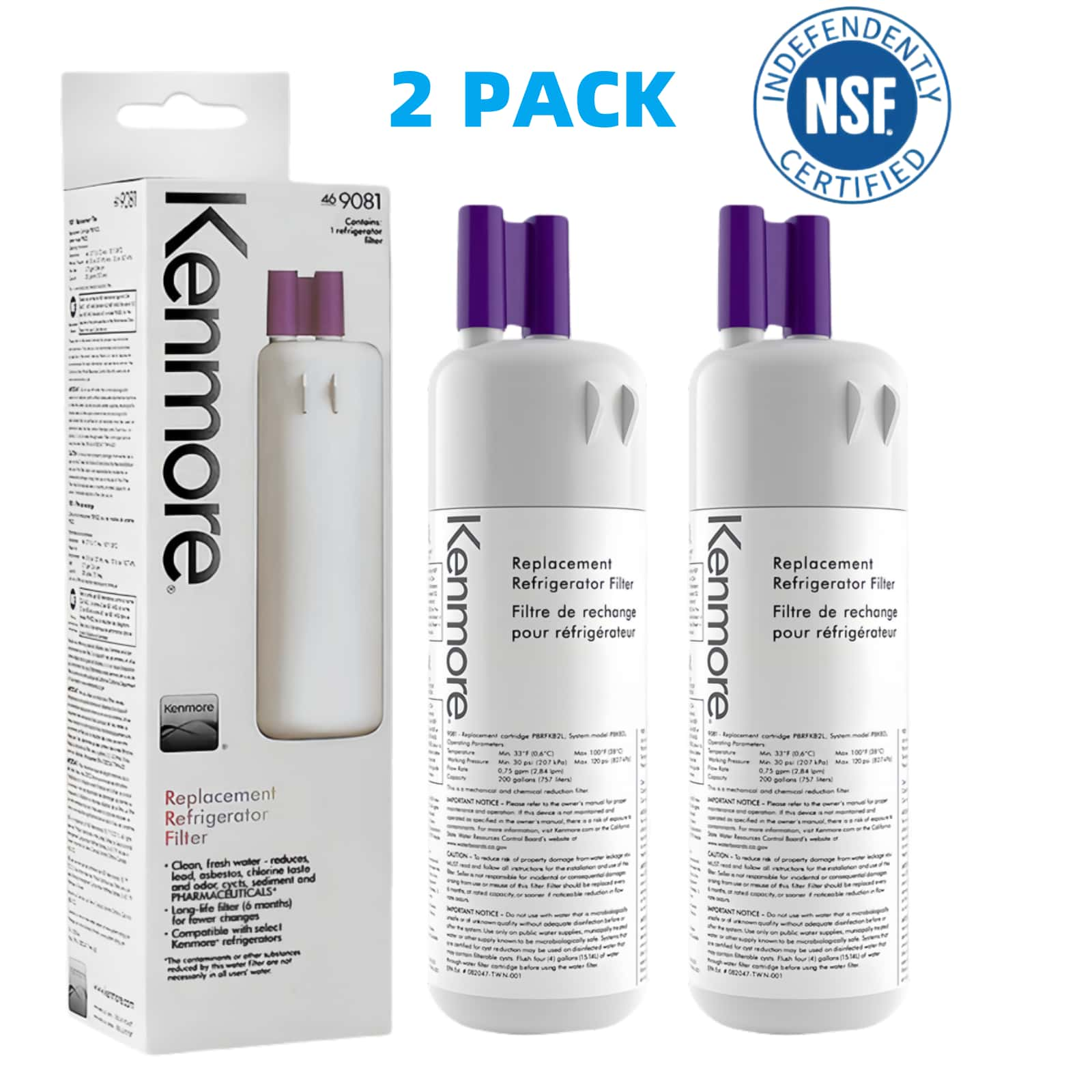 2 Pack 9081 Kenmore 469081 46-9930 Refrigerator & Water Filter US Stock Sealed