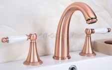 Antique Red Copper Bathroom Vanity Sink 3-Hole 2 Handles Widespread Faucet