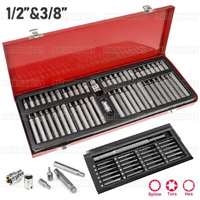 MARKENLOS 54-tlg Stecknuss Bit Set Torx Hexagon Vielzahn 12-Kant 6-Kant Für Inbus Schraube