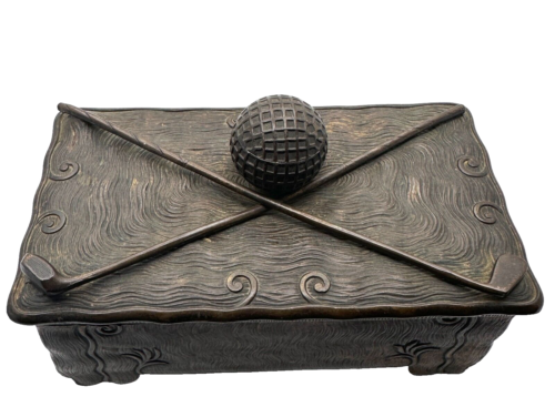 JENNINGS BROS Sport Golf Box Metal, Bakelite Lined  Jewelry, Cigar Box C 1920 - Picture 1 of 8