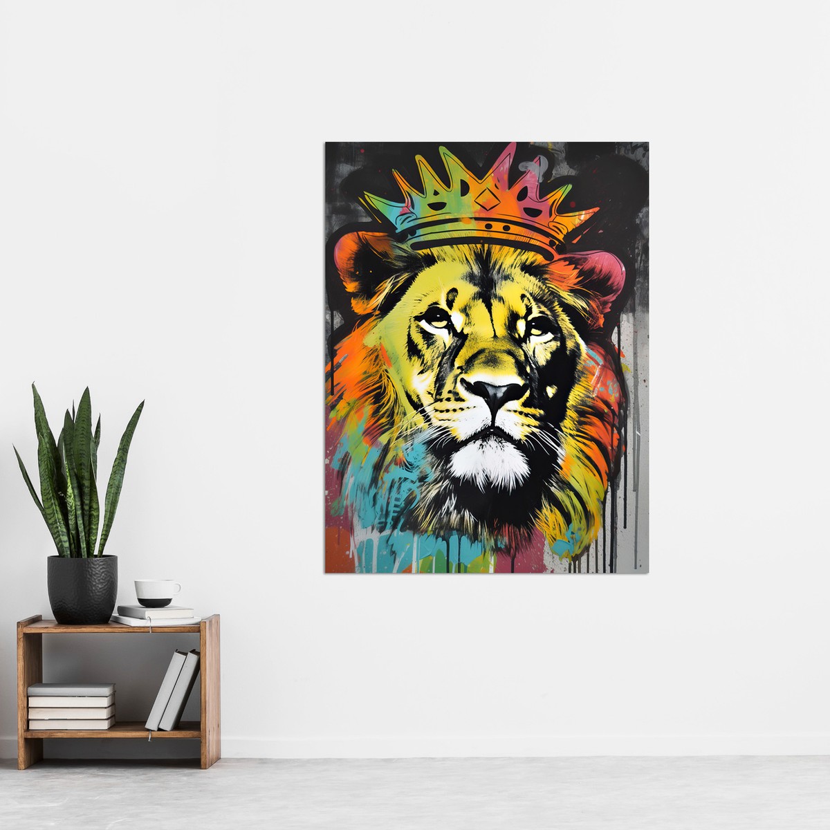 King Lion wearing Crown Modern Stencil Graffiti Huge Wall