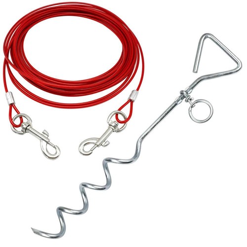 Dog Tie Out Cable & 16" Camping Ground Stake Anchor Screw Chew Proof Long Lead - Picture 3 of 30