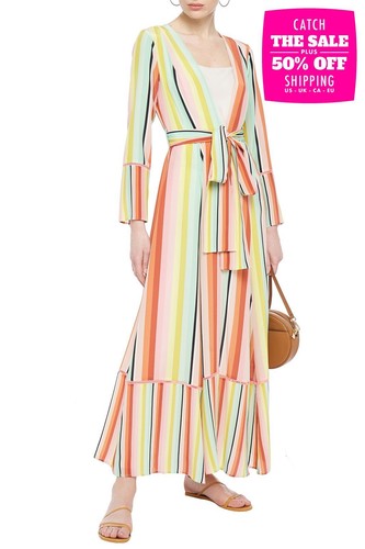RRP€660 WE ARE LEONE Silk Long Jacket Size XS/S Striped Pattern Made in USA