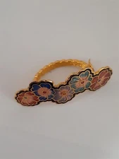 Vintage Pansy Flower Scarf clip.  Enamel and Gold Tone