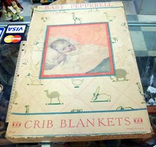 vintage baby Pepperell Crib Blanket in original box, some water staining, green