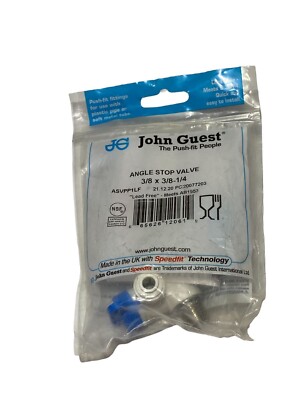Vanne D'arrêt D'angle John Guest ASVPP1LF - 3/8x3/8-1/4, Arrêt Instantané, Facile à Installer