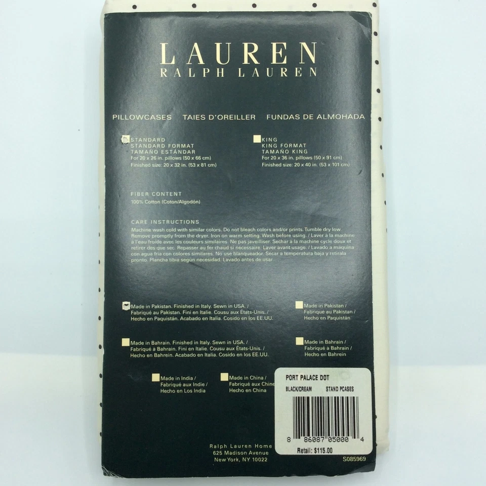 Vintage RALPH LAUREN Pair (2) of Port Palace Small Black Dot Pillow Cases NEW!!! - Image 4 of 4