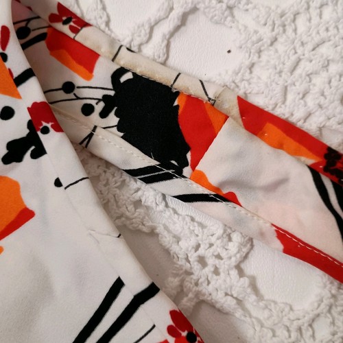 Vtg 70s Halter Top Shirt White Black Orange Floral Padded Bow Medium Large Women - Picture 6 of 6