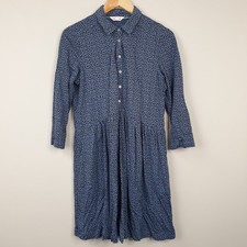 White Stuff Shirt Dress Womens UK 12 Blue Heart Print Button Front Soft Casual