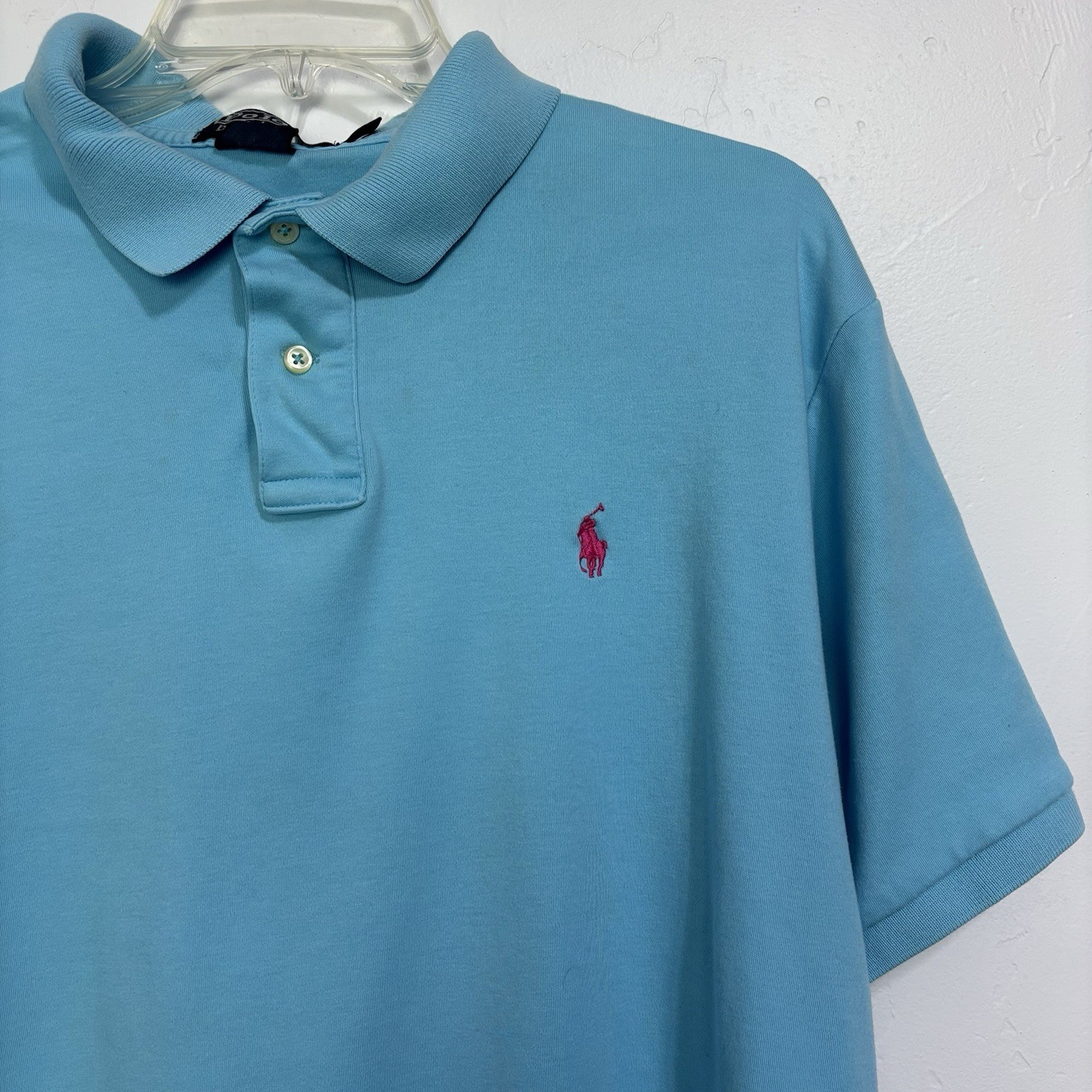 Polo Ralph Lauren Vintage Y2K Personalizzata Vestibilità Manica Corta Camicia Uomo XL Blu Rosa Pony