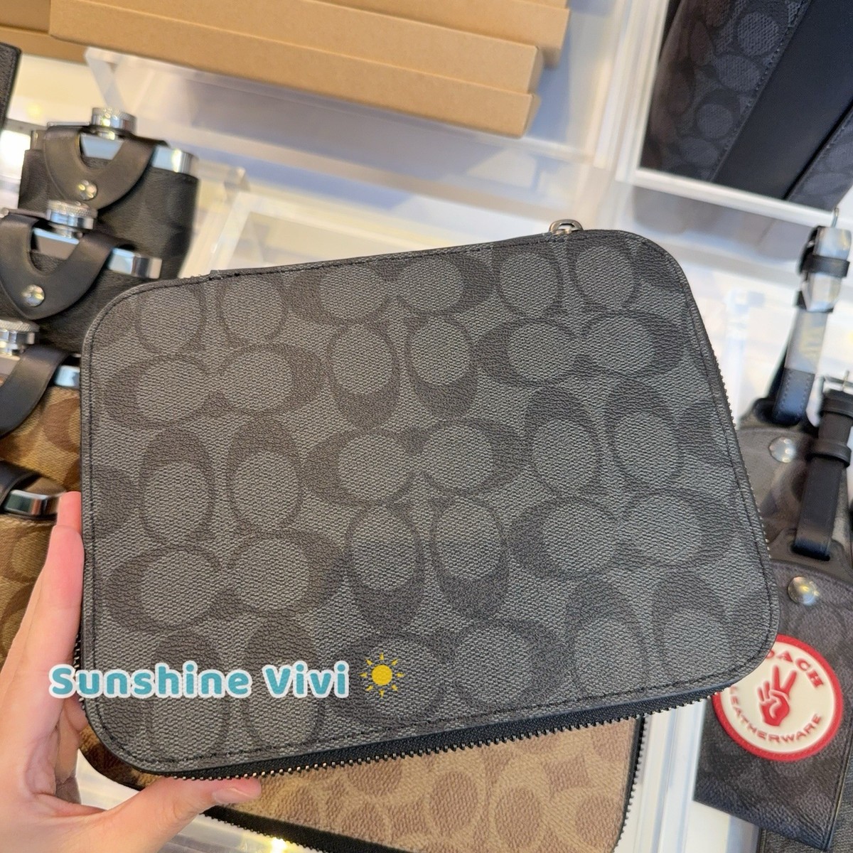 NWT Coach Tech Organizer Zip Case Signature Charcoal/Denim CE700