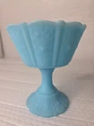 Fenton Glass Blue Satin Daisy Footed Pedstal Candy Bowl Compote Dish 6”