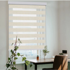 Zebra Blinds Cordless Shades-Dual Layer Light Filtering Beige Poly 29x72